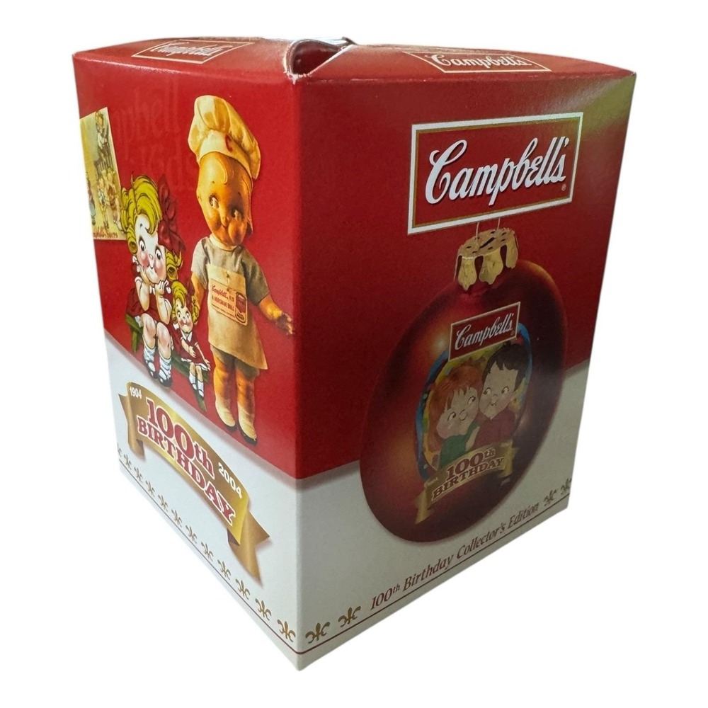 Campbells Soup Kids 100th Birthday Collectors 2004 Glass Christmas Ornament Red‎